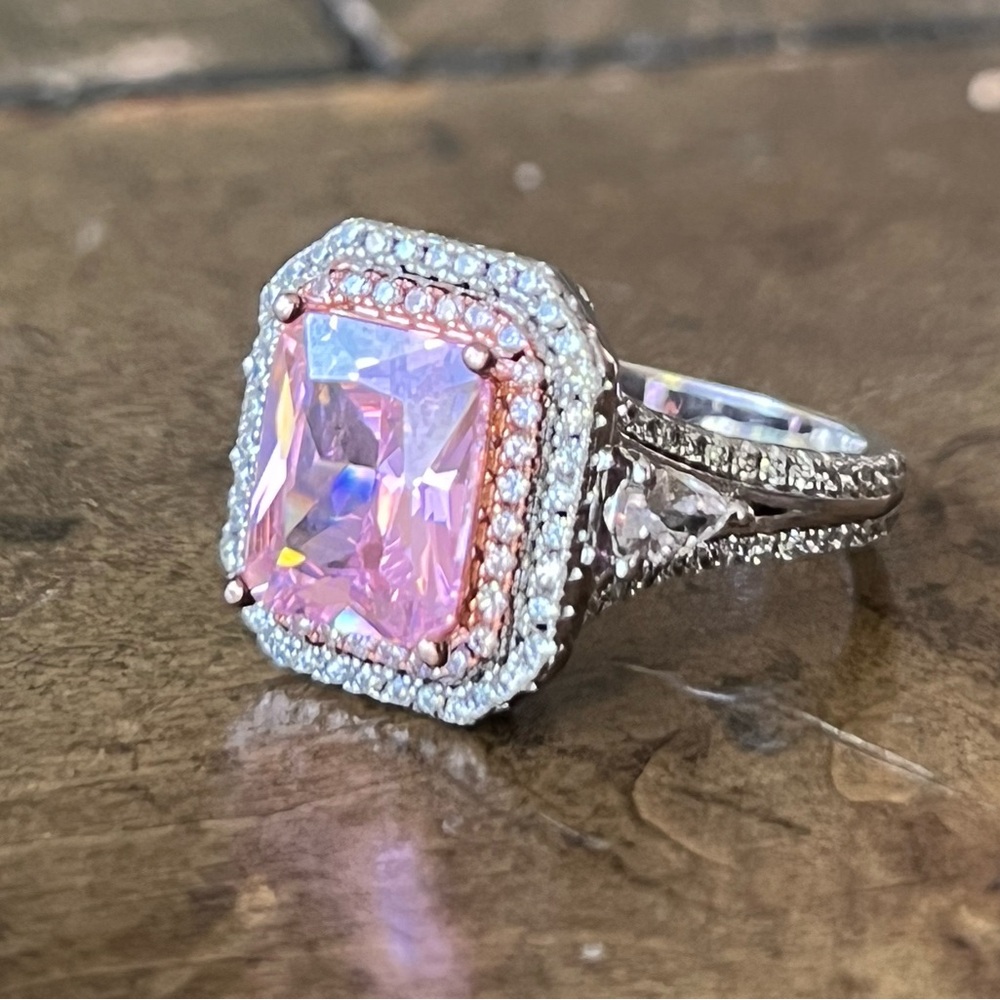 Sterling Silver Pink & White Stone Ring – Size 7 – 6.6g – Excellent Condition - Picture 7 of 10